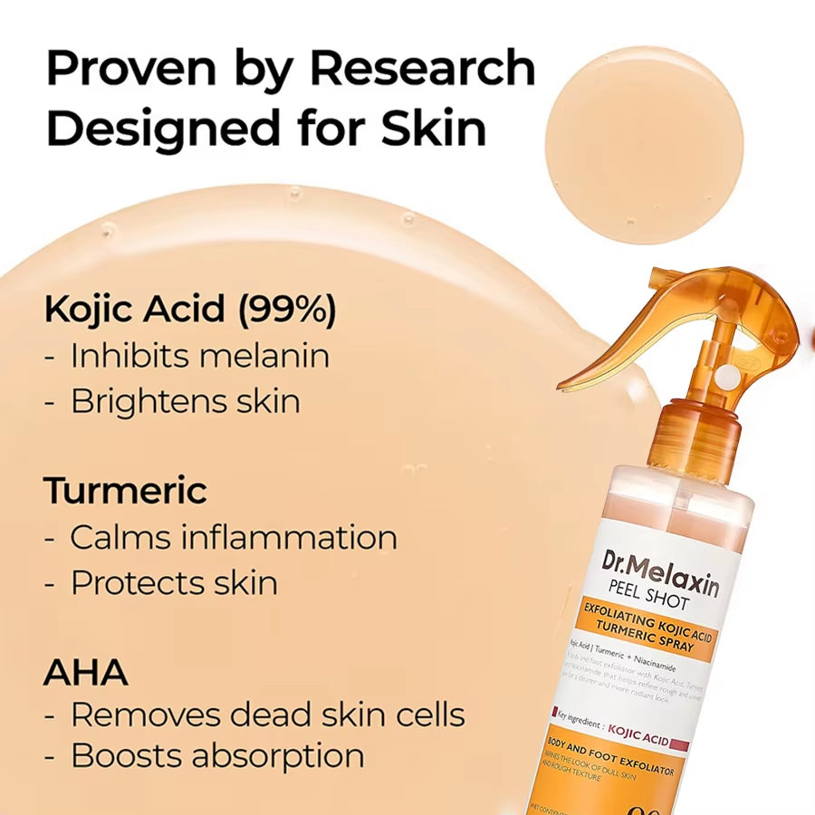 Kojic Acid Turmeric Exfoliating Spray 200Ml | Body Keratin Care | Gentle Exfoliation | Leaves Skin Radiant